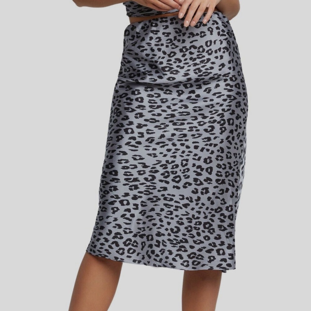 Bardot Womens Gray Satin High Waist Leopard Animal Print